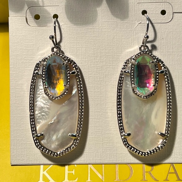 NWT Kendra Scott RARE & Retired Emmy Earrings Silver & Ivory Pearl & Dichroic! - Picture 6 of 15